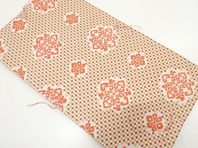 未使用品　斜め格子に華紋織り出し　袋帯